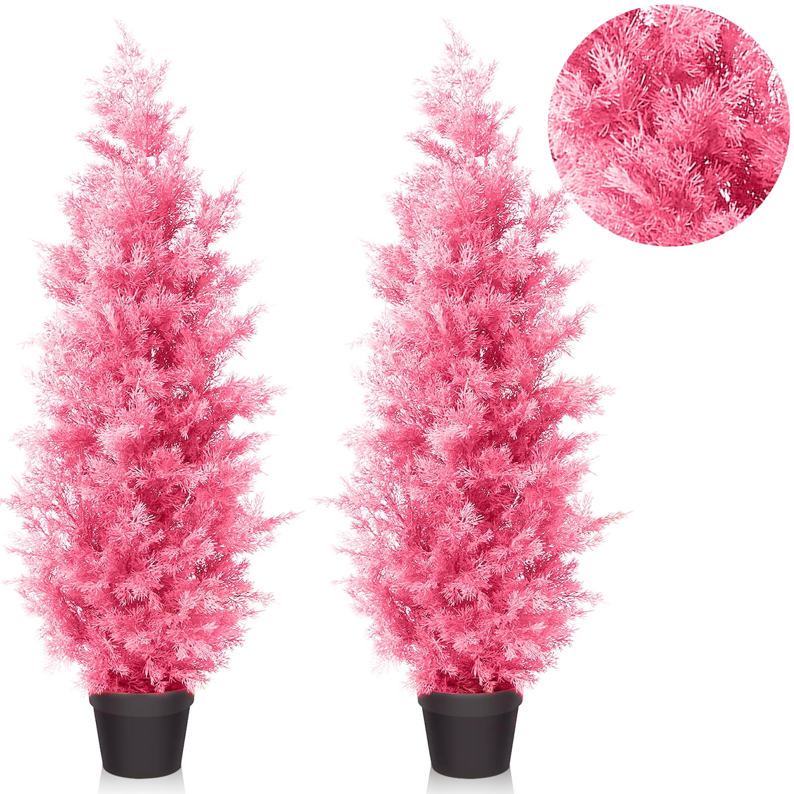 TINTEC 5-Foot Outdoor Artificial Cedar Shrubs, Pink Christmas Tree ...