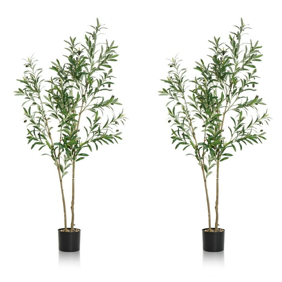 TINTEC Artificial Olive Tree, 4-Foot Silk Plant, Plastic Grower Pot, 2 Count