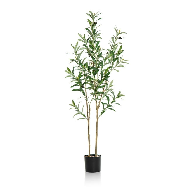 TINTEC Artificial Olive Tree, 5Foot Silk Plant, Plastic Grower Pot, 1