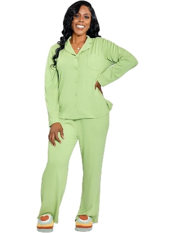 Women’s Pajama Set Soft Modal Cotton Blend Loungewear with Button Top Pants Cozy Female Sleepwear