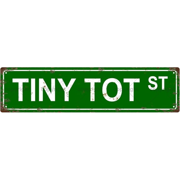 TINY TOT ST People Vintage Metal Tin Street Sign Bar Cafe Garage Cave Home Room Wall Bathroom Farmhouse Garden Porch Patio Decor, 16 x 4 Inch