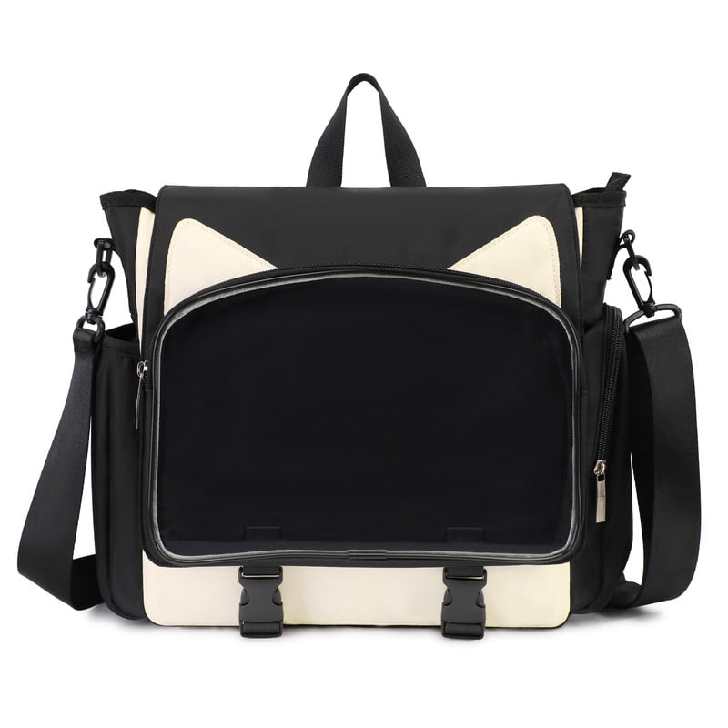 TINYAT Backpack for Women Cute Crossbody Bag DIY Kawaii Anime Y2K Cat Ita Bag for Shop Concert College Black