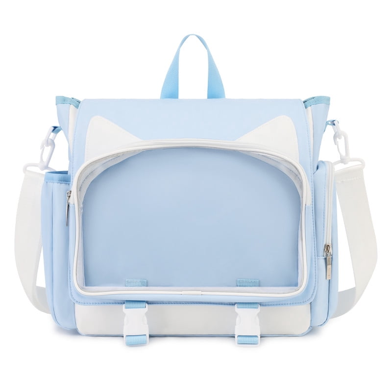 TINYAT Backpack for Women Cute Crossbody Bag DIY Kawaii Anime Y2K Cat Ita Bag for Shop Concert College Blue