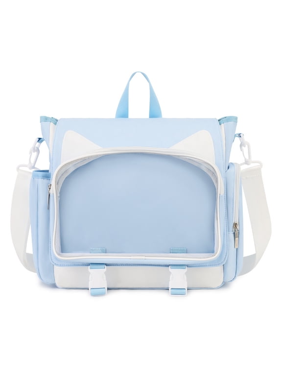 Backpack for Women Cute Crossbody Bag DIY Kawaii Anime Y2K Cat Ita Bag for Shop Concert College Blue