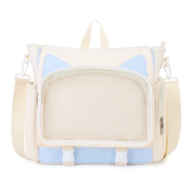 TINYAT Backpack for Women Cute Crossbody Bag DIY Kawaii Anime Y2K Cat Ita Bag for Shop Concert College White-blue