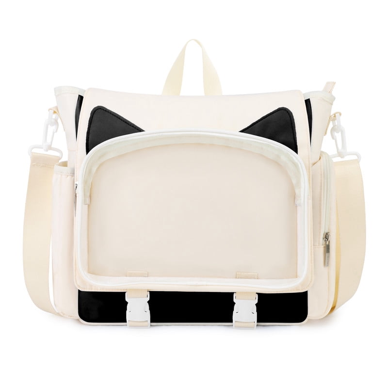 TINYAT Backpack for Women Cute Crossbody Bag DIY Kawaii Anime Y2K Cat Ita Bag for Shop Concert College White