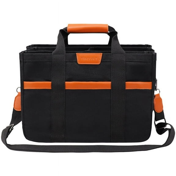 TINYAT Canvas Messenger Bag for Women Large Crossbody Shoulder Handbag with Multi- Pockets Top-handle Tote Bag for Work Travel Black.