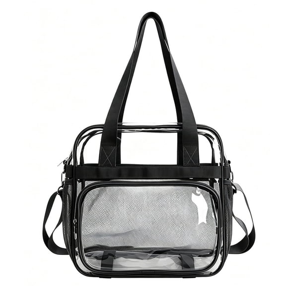 TINYAT Clear Tote Bag for Women Multiple-Pockets Handbag Stadium Approved Crossbody Bag for Walking Shopping Concerts
