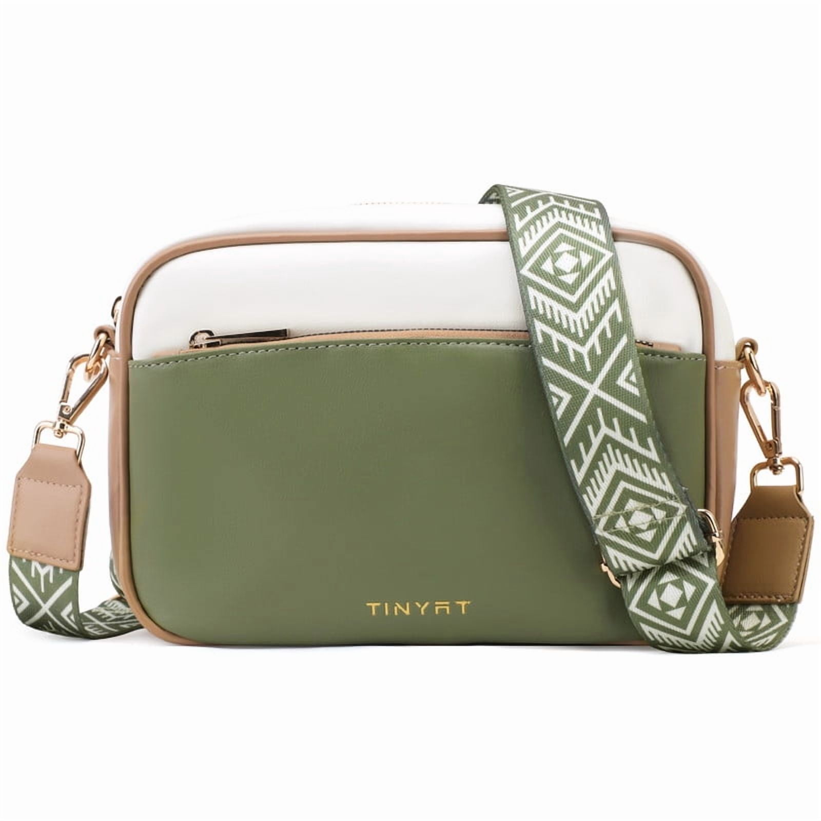 TINYAT Crossbody Bag for Women PU Multiple Pockets Shoulder Purse With Guitar Strap Small Handbags