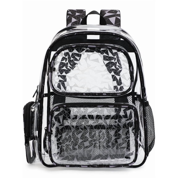 TINYAT Large Clear Backpack for Women Waterproof PVC School Backpack Book Bags for Teen for Stadium Events Shop Travel Black