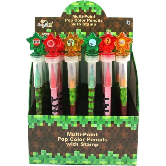 Tinymills Stacking Crayon Pixel Miner Themed Crayons 24 Count