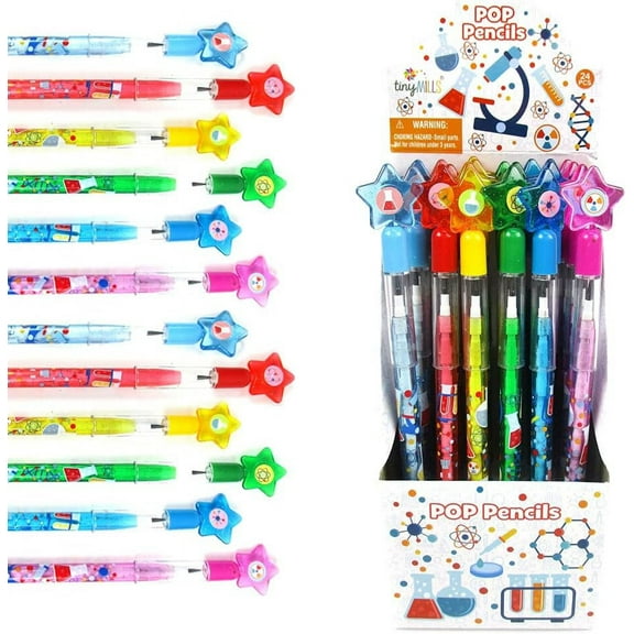Tinymills Novelty STEM Pencils, 24 Pack, Classroom Rewards