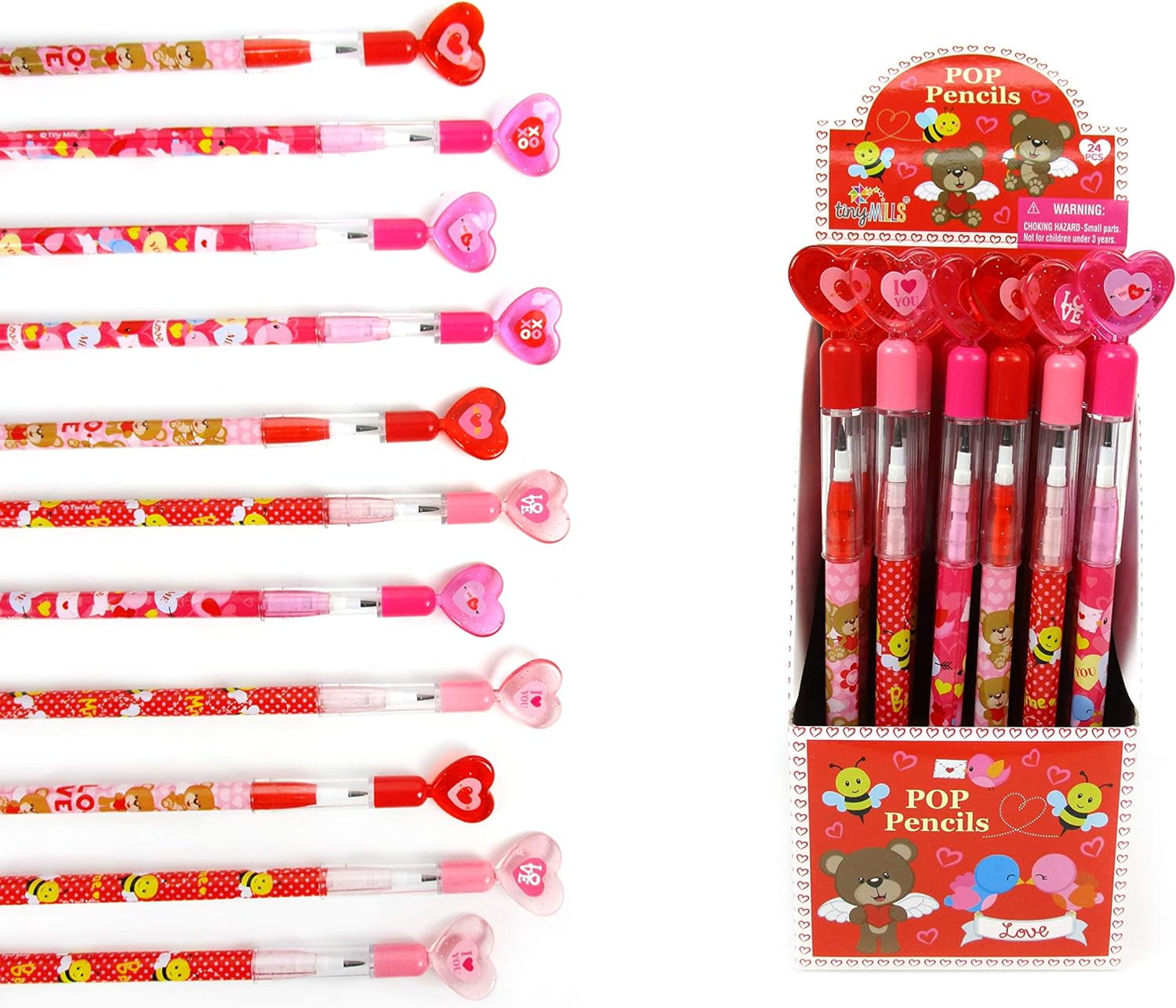 Adxco 48 Pieces Valentines Day Pencils Valentine Heart Pencils With Eraser  And Pencil Bucket For Valentines Day Party Supplies C