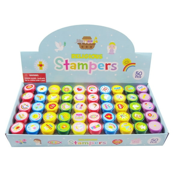 Tinymills 50 Pcs Religious Assorted Stampers for Vacation Bible School & Sunday School Prizes