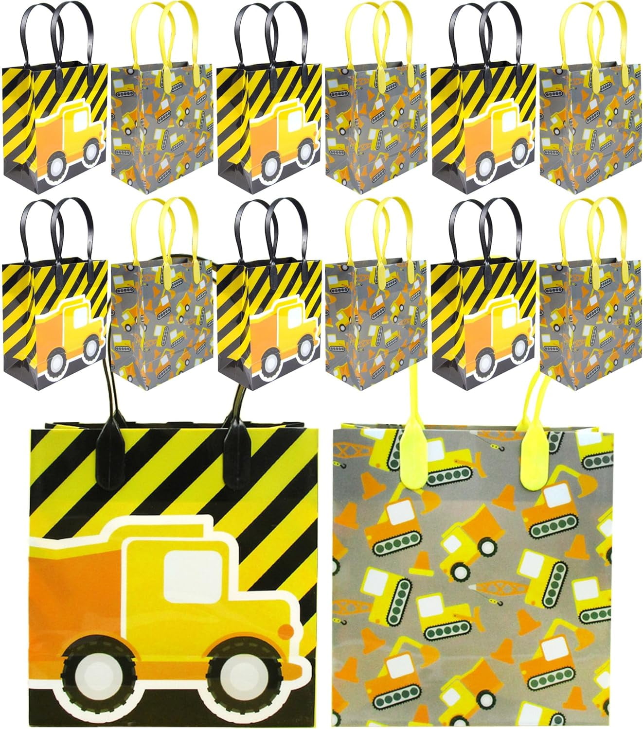 Tinymills Construction Trucks Birthday Theme Reusable Treat Bags, 12 Pack