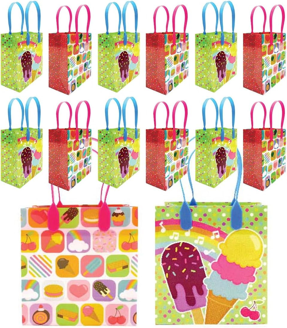 TINYMILLS Ice Cream Party Favor Bags Treat Bags with Handles Ice Cream