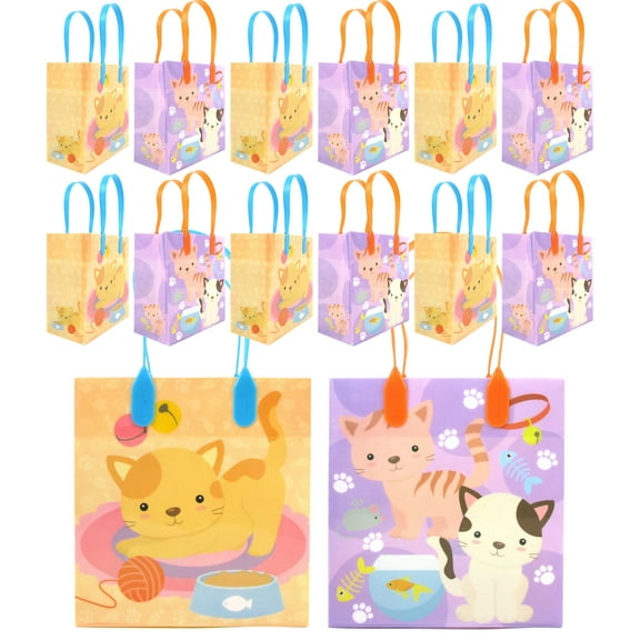 TINYMILLS Kitty Party Favor Bags Treat Bags 12 Pack for Birthday, Party Favors, Goodie Bags