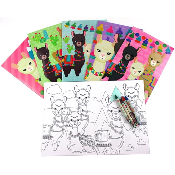 TINYMILLS Llamas Alpacas Coloring Book Set for Kids Party Favors with 12 Coloring Books and 48 Crayons Llamas Birthday Party Supplies Favor Bag Filler