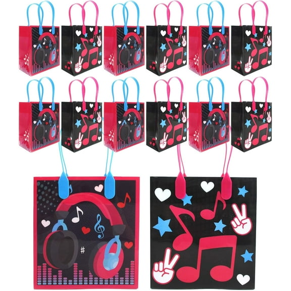 TINYMILLS Music Teen Party Favor Treat Bags- Music Goody Bags with Handles for Birthday Party, Girls Birthday Party Pack of 12