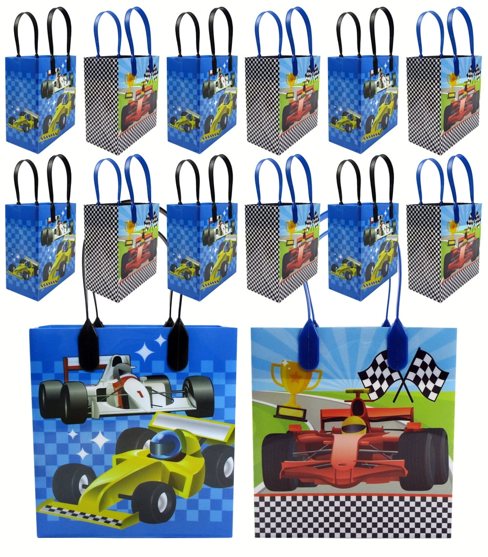 TINYMILLS Race Car Party Favor Treat Bags Race Car Goody Bags with Handles for Birthday Party Pack of 12