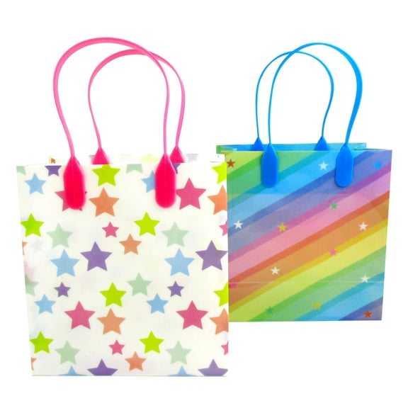 TINYMILLS Rainbow Party Favor Bags Treat Bags with Handles for Kids Birthdays Party Favors Pack of 12