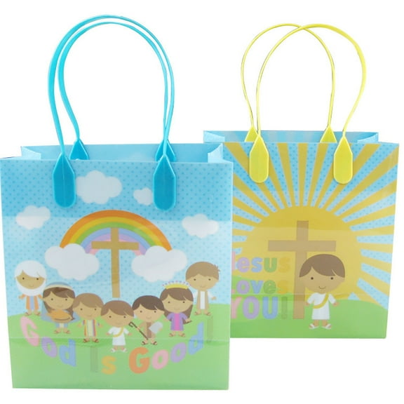 TINYMILLS Religious Party Favor Bags Treat Bags with Handles for Kids Birthdays Party Favors Pack of 12