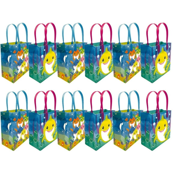 Tinymills Shark Family Reusable Goodie Bags with Handles, Plastic Candy Bags for Birthday Party, Pack of 12
