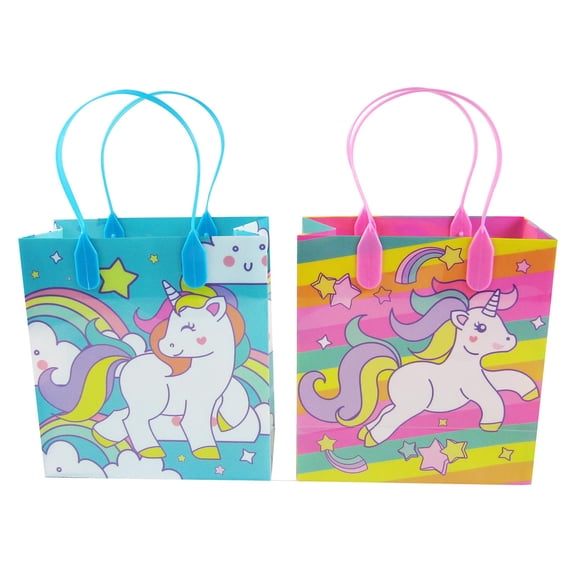 Tinymills Unicorn Party Favor Treat Bags with Handles for Kids Birthdays, Pack of 12