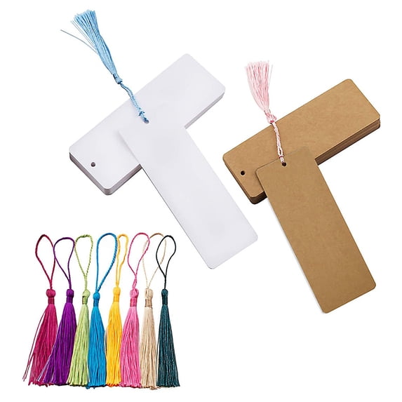 TINYSOME 120 Pcs DIY Personalize Blank Bookmark Tassel Kit 60Pcs x Blank Paper Bookmark 60 Pcs x Classic Clolorful Tassel Pendant