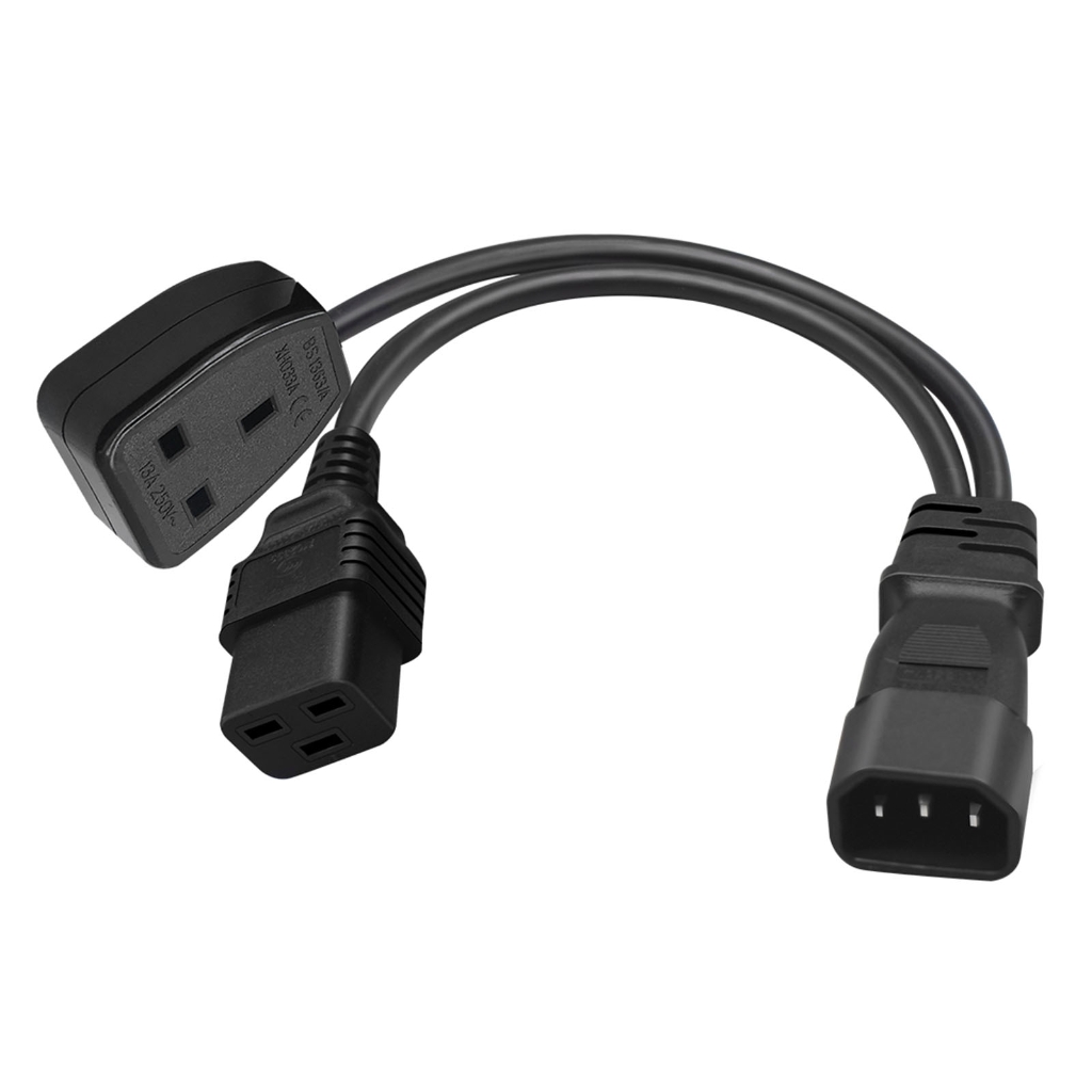 TINYSOME 3pin IEC320C14 Male Plug to IEC320C19+UK13A Female Adapter