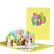 TINYSOME 3D for Pop Up Cards Happy Easter Greeting Cards Bunny Flower Basket Postcards with Envelope for Easter Day Handmade Gifts
