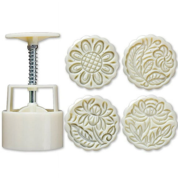 TINYSOME 4pcs Hand Press Cookie Stamp Moon Cake Decor Barrel Mooncake Mold 125g Pastry DIY Tool