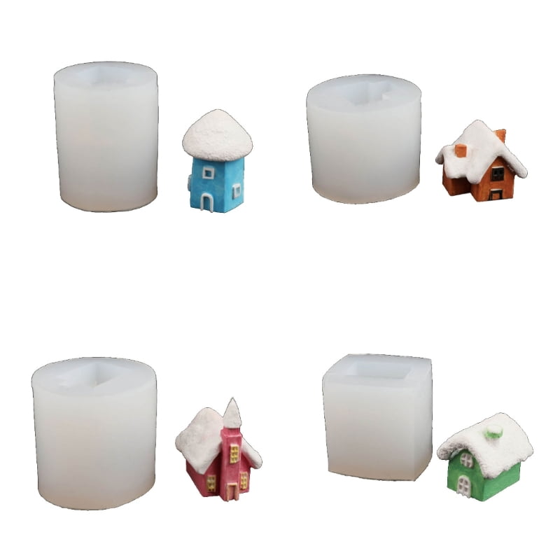 TINYSOME 4x Small House Candle Moulds 3D Hut Silicone Molds Resins Baking Molds