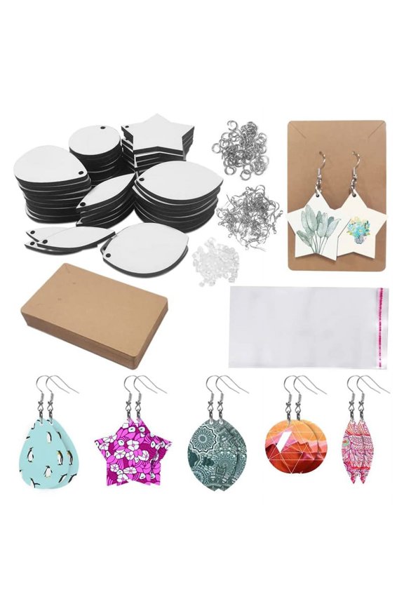 50x Sublimation Printing Earring Teardrops Star Heart Leaf Heat Transfer Earring Pendant with Earring Hook Jump Ring DIY
