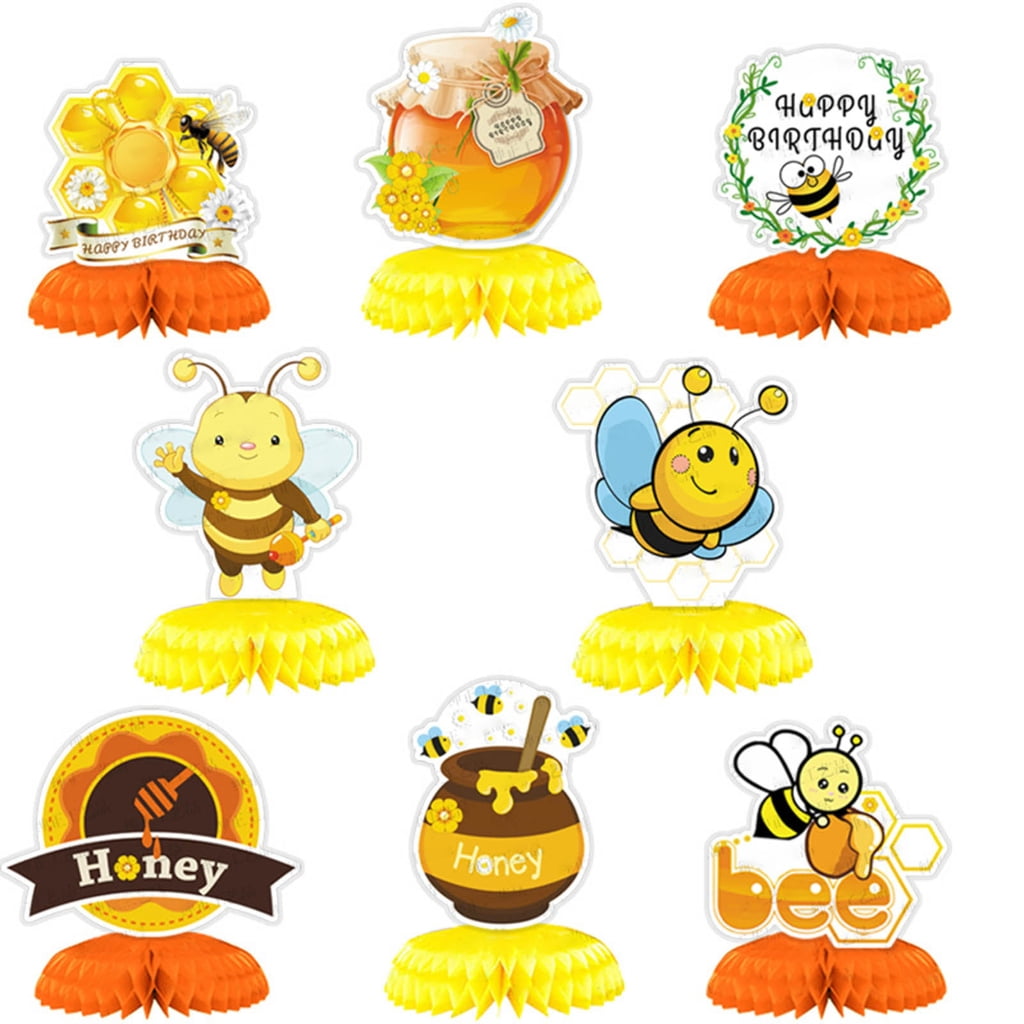 TINYSOME 8pcs Honey Bee Party Decorations Baby Centerpiece Paper Fan Centerpieces for