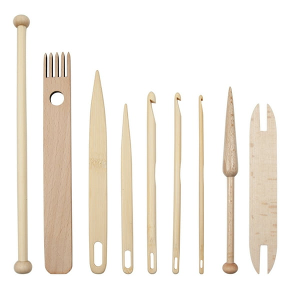 TINYSOME 9 Pcs/Set Wood Hand Weaving 100m Tools Wooden Crochet Weaving Accessories Practical Handmade Tapestry Knitting Tools