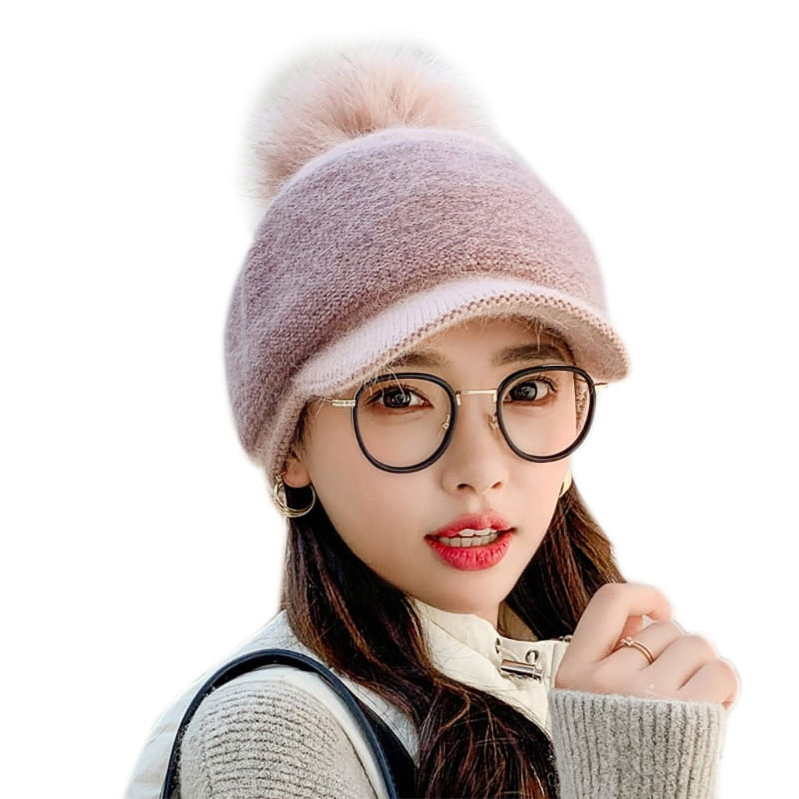Women Outdoor Cold-proof Thicken Knitted Cap Pom Pom Ball Hats