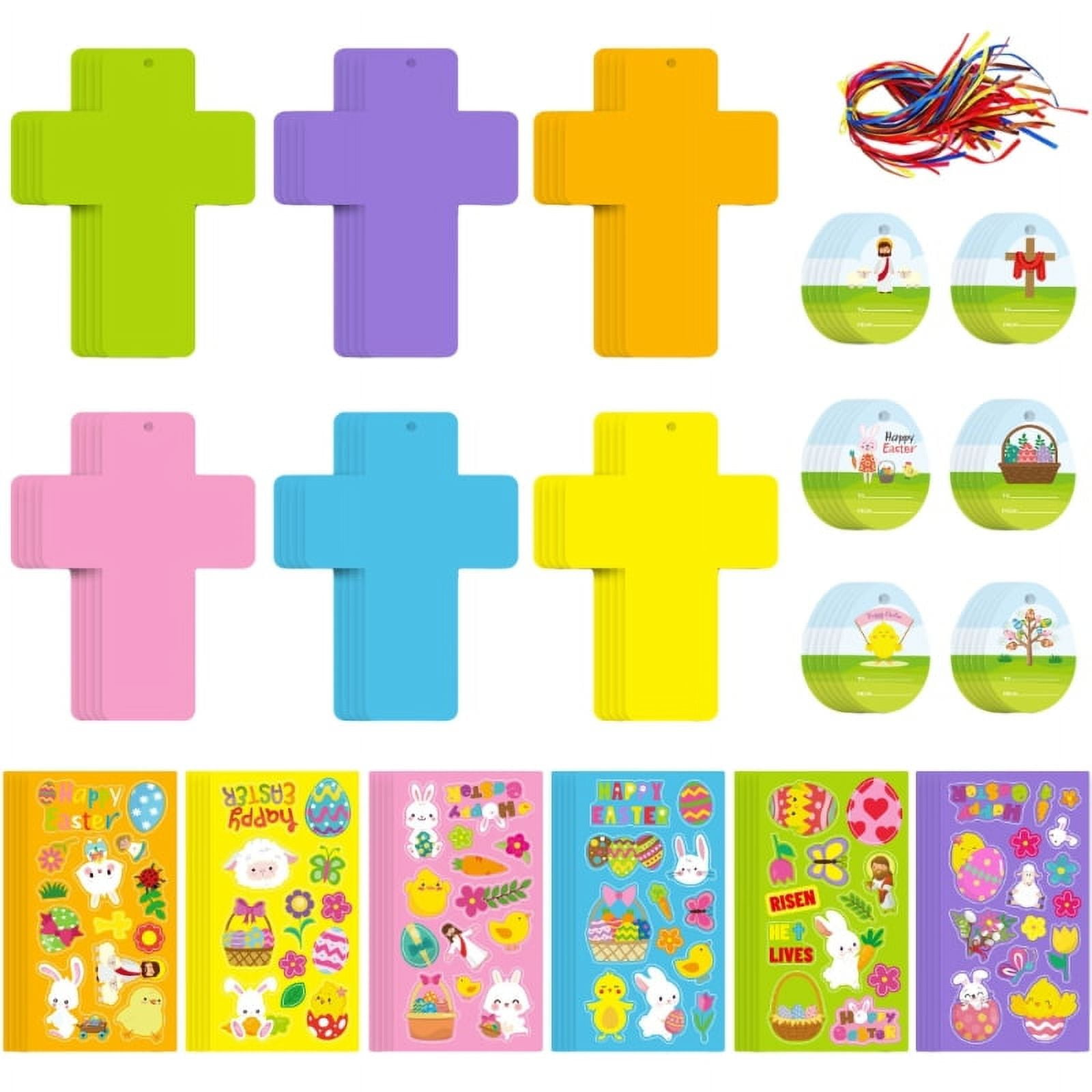 TINYSOME Easter Craft Set Decorate with Colorful Backgrounds,Easter Stickers, Ribbons