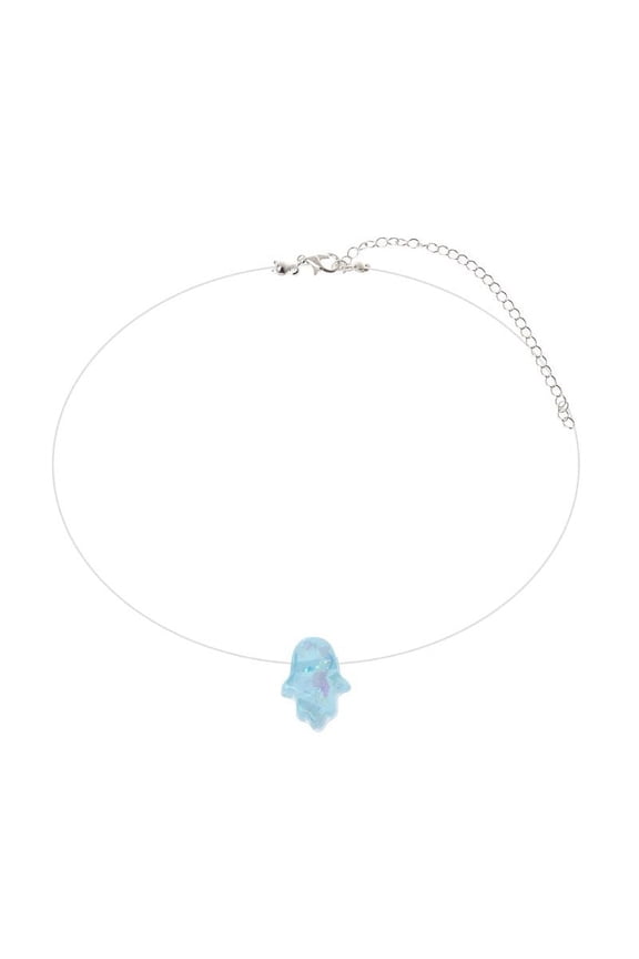 Fishing Line Choker Invisible Hamsa Hand Opals Pendant Necklace Gift for Women
