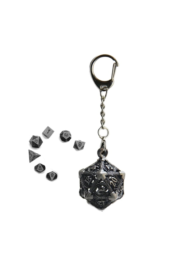 Hollow Dices Pendant Keychain Micro Polyhedral Dices Keyring Alloy Jewelry Set