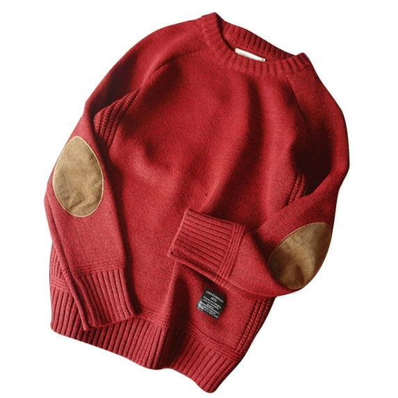 TINYSOME Men Winter Thick Chunky Knit Long Sleeve Sweater Vintage Elbow Patch Faux Wool Pullover Top Solid Color Casual Loose Jumper Shirt Streetwear