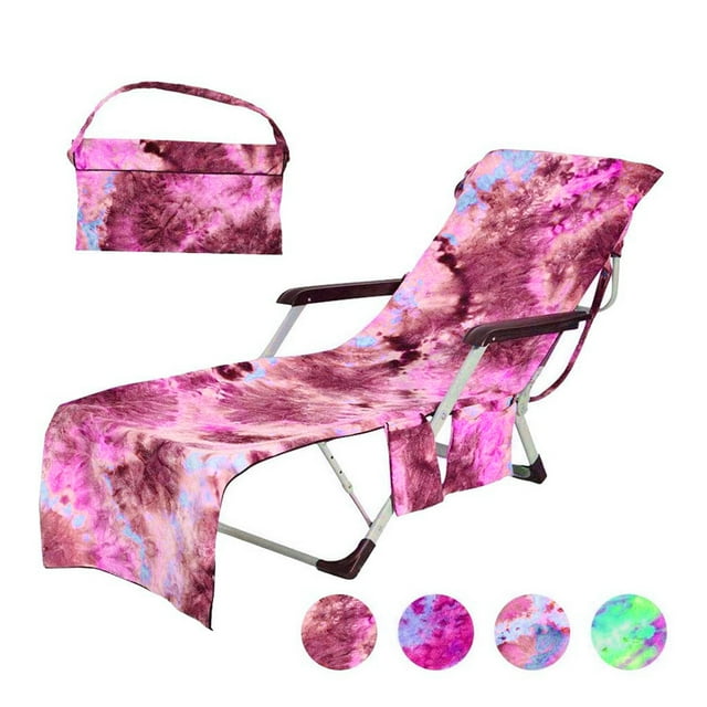 TINYSOME Microfiber Gradient Print Beach Chaise Lounge Chair Cover with Side Pockets No Sliding Quick Dry Bath Towel for Sun Lounger Pool Sunbathing Garden