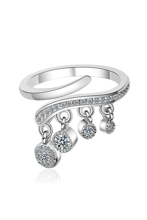 Open Ring Zirconia Dangle Tassel Adjustable Stacking Ring Joint Finger Ring Gift