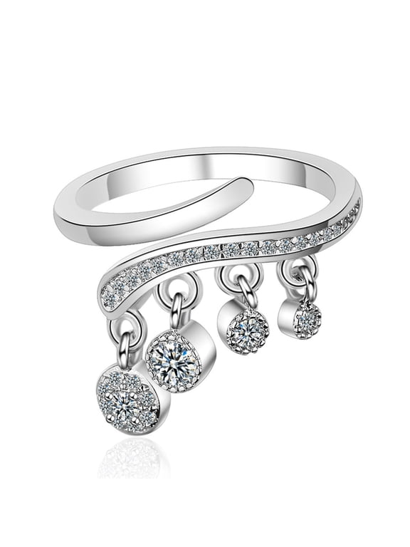 Open Ring Zirconia Dangle Tassel Adjustable Stacking Ring Joint Finger Ring Gift
