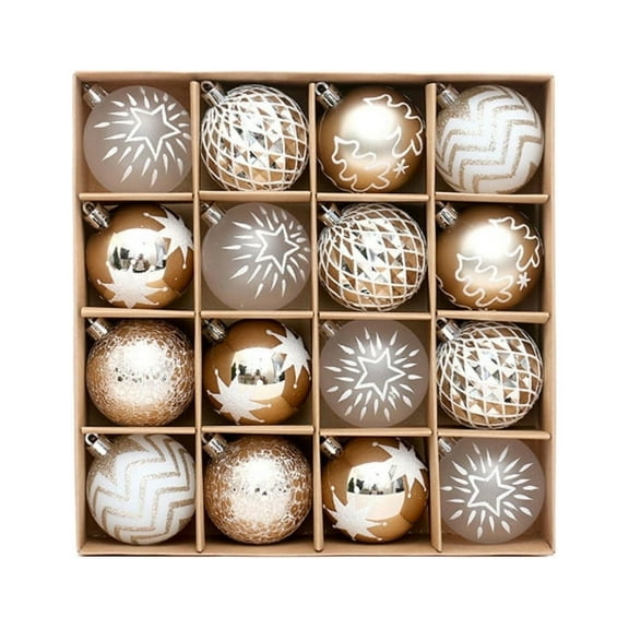 TINYSOME Pack of 16 Shatterproof Champagne Gold White Christmas Bauble Balls Ornaments