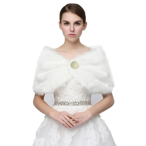 TINYSOME Pure White Elegant Warm Faux Fur Shawl Wedding Wrap Bridal Plush Short Coat Fair