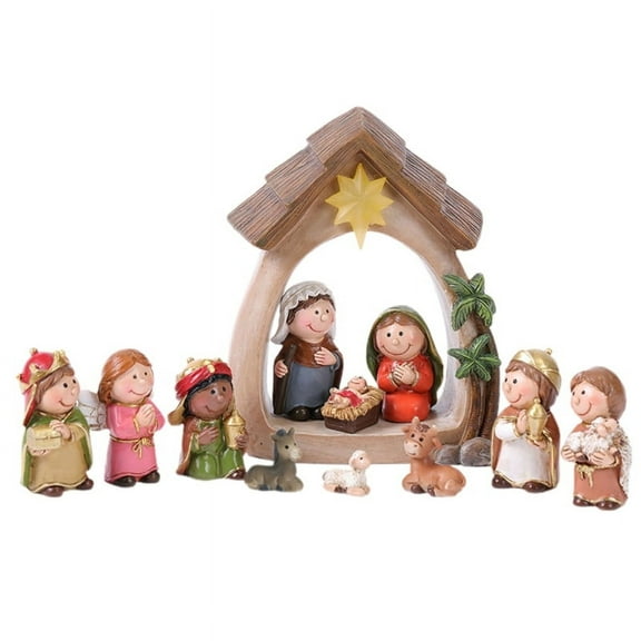 TINYSOME Resin Christmas Nativity Statue Figurines Set Small Resin Figures with LED Light for Indoor and Outdoor Decorations
