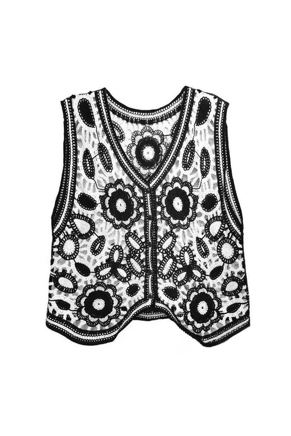 Summer Crochet Vest Waistcoat for Women Knit Floral Sleeveless Cropped Cardigan