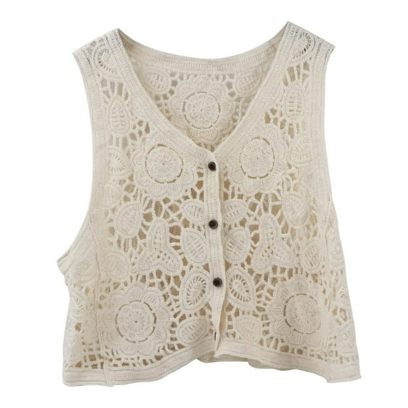 TINYSOME Summer Crochet Vest Waistcoat for Women Knit Floral Sleeveless Cropped Cardigan