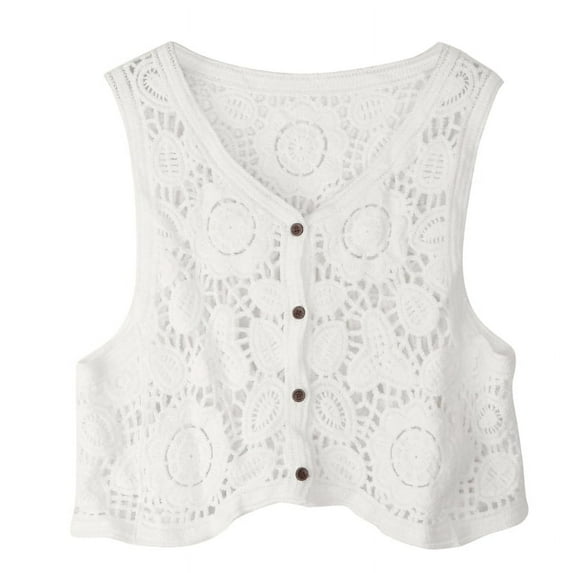 TINYSOME Summer Crochet Vest Waistcoat for Women Knit Floral Sleeveless Cropped Cardigan